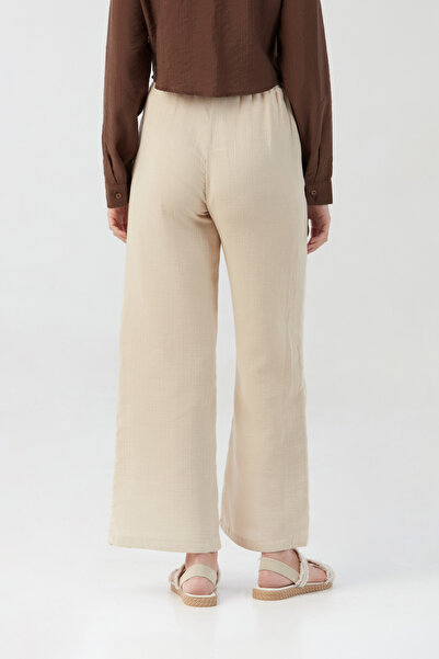 Fulla Moda Λινό παντελόνι με ελαστική μέση και τσέπη