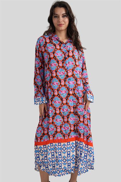 Miss Boheme Orange Color Bohemian Shirt Dress