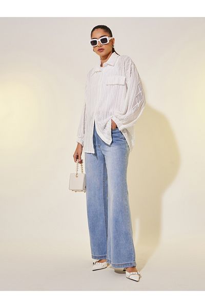Styli Textured Long Sleeve Oversized Shirt