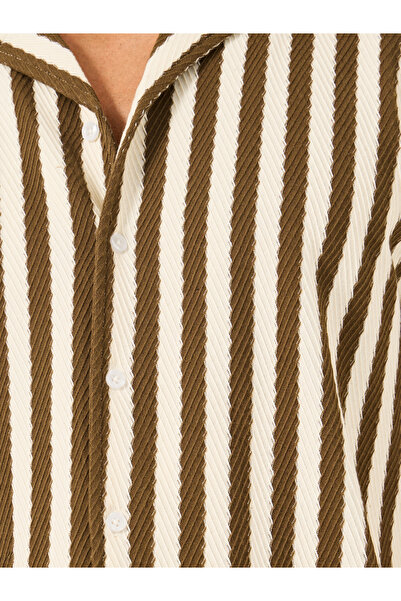 Fort Collins By Styli Men Brown Striped Short Sleeve Regular Fit Shirt