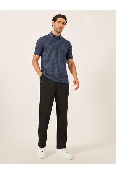 Fort Collins By Styli Men Blue Checked Pocket Detail Polo T-Shirt