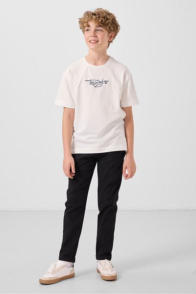 TOMMY LIFE Ecru Cotton Soft Textured Oversize Printed Boy's T-Shirt - 11285