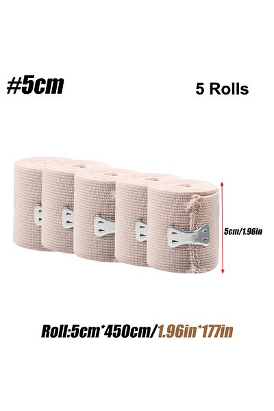 Choice 5 × 450 سم (5 لفات) 5 لفات ضمادة ضغط مرنة مع خطافات، شريط دعم رياضي f
