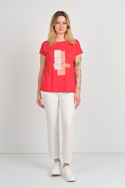 Sistas Women's Print Pattern Low Arm Crew Neck Blouse 24272 Red