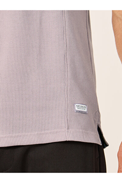 Fort Collins By Styli Men Purple Rib Knit Half-Zip Polo T-Shirt