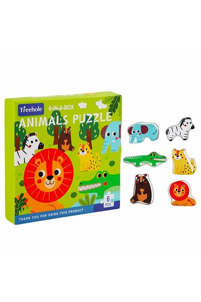 OEM Toy puzzle set, wild animals, made of solid cardboard, 6 pieces
