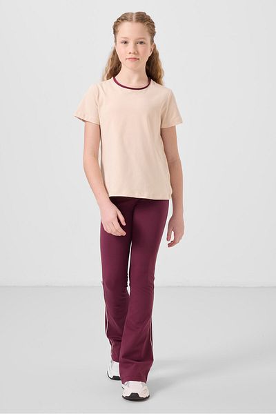 TOMMY LIFE Μπεζ-Βουργουνδία Βαμβακερή λαιμόκοψη Standard Fit Basic Ισπανικά Κολάν Κοριτσίστικα Πόδια - 75192