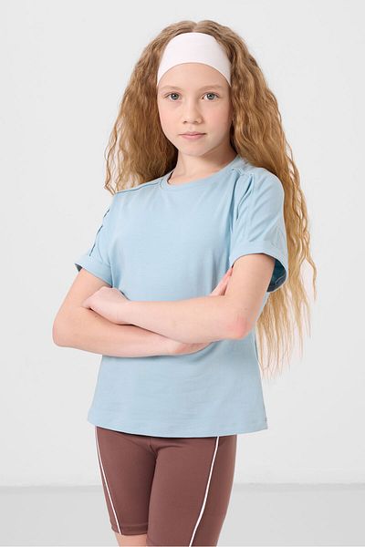 TOMMY LIFE Light Blue Cotton O-Neck Oversize Fit Basic Girl's T-Shirt - 75182