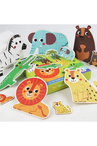 OEM Toy puzzle set, wild animals, made of solid cardboard, 6 pieces