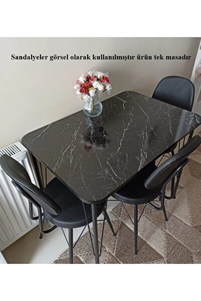 wood idea 60x90 Mermer Desen Metal Ayaklı Mutfak Masası Yemek Masası Balkon M...