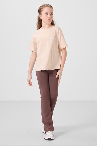TOMMY LIFE Beige Cotton O Neck Oversize Fit Printed Girl's T-Shirt - 75178