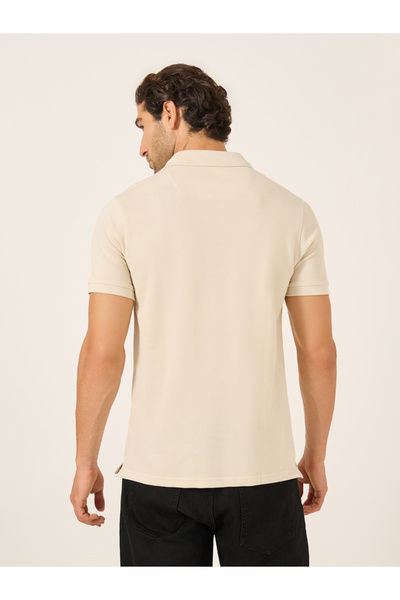 Fort Collins By Styli Men Beige Rib Knit Half-Zip Polo T-Shirt