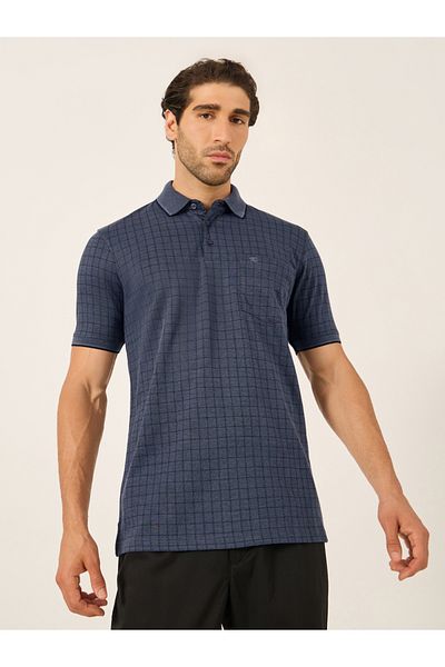 Fort Collins By Styli Men Blue Checked Pocket Detail Polo T-Shirt