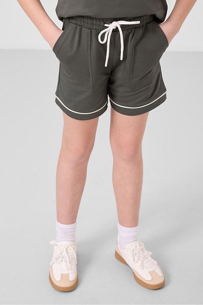 TOMMY LIFE Khaki Cotton Soft Textured Standard Fit Basic Girl's Shorts Set - 75183