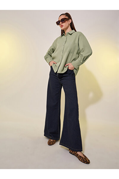 Styli قميص كبير الحجم بياقة واسعة سادة