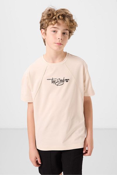 TOMMY LIFE Μπλουζάκι για αγόρι σε μπεζ βαμβακερό μαλακό υφή με στάμπα - 11285