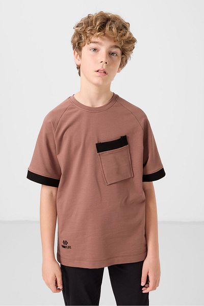 TOMMY LIFE Cinnamon Cotton Soft Textured Oversize Pocket Detailed Boy's T-Shirt - 11295