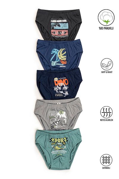 ÖZKAN underwear Özkan 31801 Pachet de 5 chiloți pentru băieți, cu modele de culori mixte, din bumbac, moale, confortabili