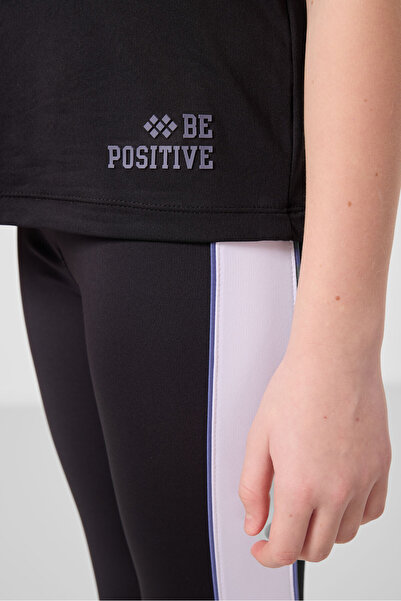 TOMMY LIFE Black O Neck Side Stripe Detailed Standard Fit Performance Girls' Tights Set - 75191