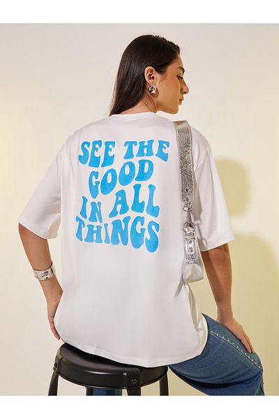 Styli Round Neck Slogan Print T-Shirt