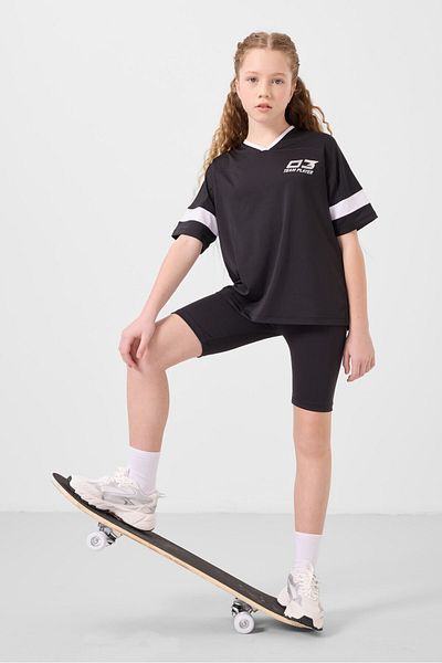 TOMMY LIFE Μαύρη ζώνη με λαιμόκοψη με λεπτομέρεια Standard Fit Performance Κοριτσίστικο κολάν - 75187