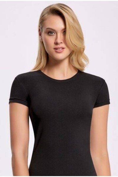 İLKE İÇ GİYİM Lycra Women's Round Neck T-shirt 3 Pieces Black