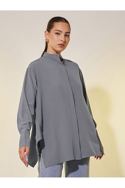 Styli Solid Long Sleeve Oversized Shirt