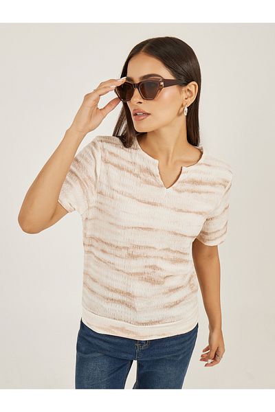 Styli Textured Notch Neck Regular Fit T-Shirt