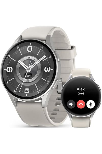 Smart Vibe Smartwatch AMOLED Always ON WiX™FiT 1.32" Panda Glass, Call, GPS Track, Voice Assistant, Platinum