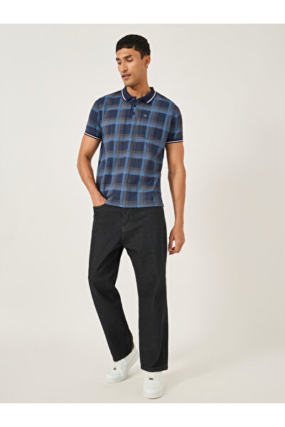 Fort Collins By Styli Men Blue Checked Pocket Detail Regular Fit Polo T-Shirt
