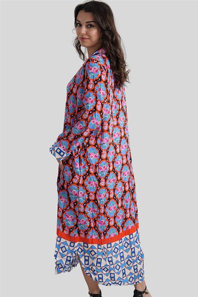 Miss Boheme Orange Color Bohemian Shirt Dress