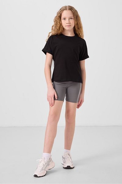 TOMMY LIFE Black Cotton O Neck Oversize Fit Basic Girl's T-Shirt - 75182