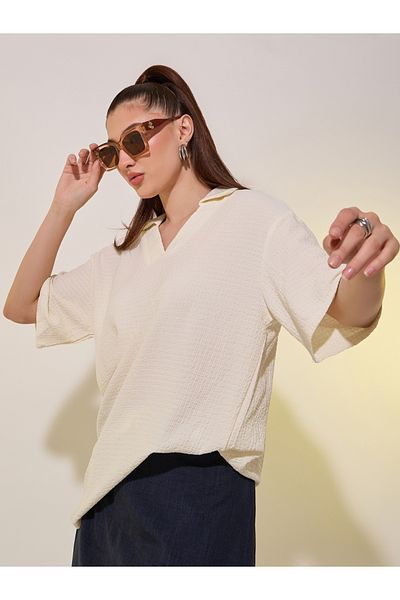 Styli Textured Polo Neck Short Sleeve T-Shirt