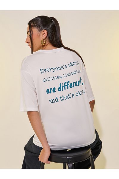 Styli Round Neck Back Slogan Print T-Shirt