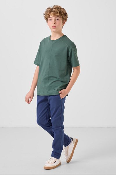 TOMMY LIFE Light Green Cotton Soft Textured Oversize Basic Boy's T-Shirt - 11297