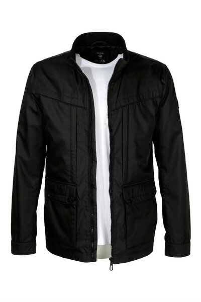 NCS Men's Spring Coat Black Mock Neck Wind and Water Repellent Slim Fit Transitional Jeans 4502