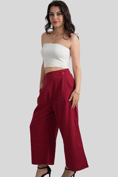 Miss Boheme Red Button Detailed Trousers