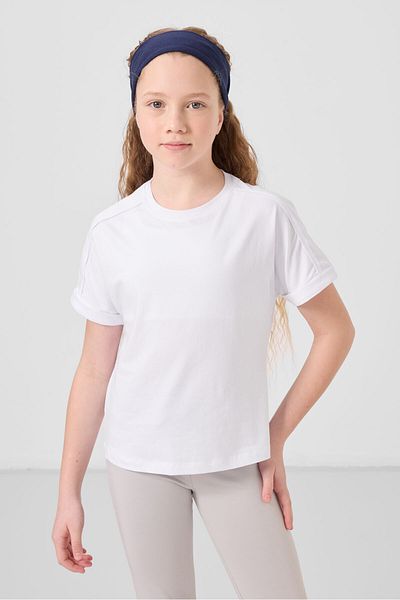 TOMMY LIFE White Cotton O Neck Oversize Fit Basic Girl's T-Shirt - 75182