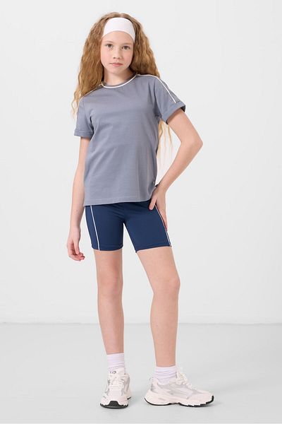 TOMMY LIFE Dark Blue Cotton O-Neck Standard Fit Basic Girl's T-Shirt - 75177