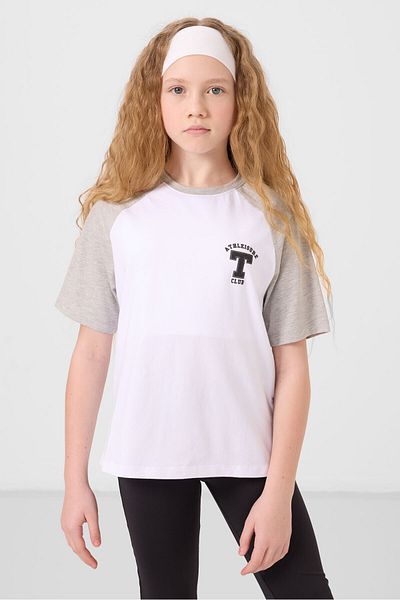 TOMMY LIFE White O-Neck Cotton Printed Oversize Fit Girl's T-Shirt - 75179