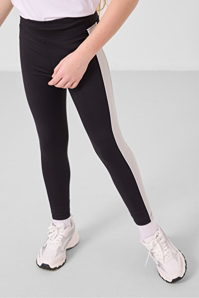 TOMMY LIFE White-Black O Neck Side Stripe Detailed Standard Fit Performance Girl's Tights Suit - 75191