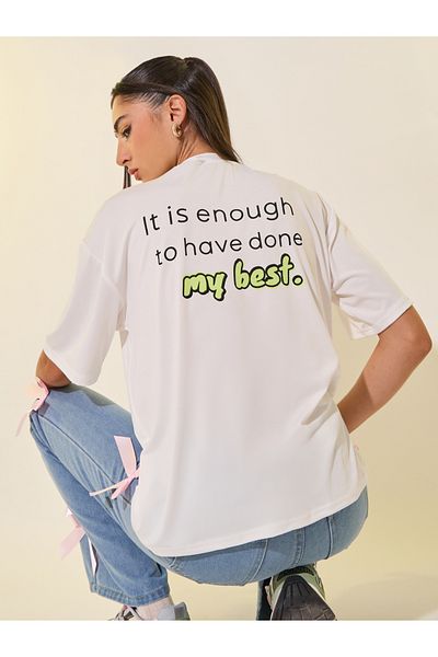 Styli Round Neck Back Slogan Print T-Shirt