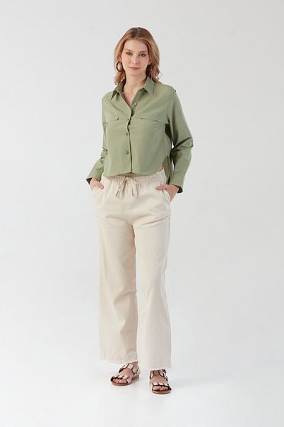 Fulla Moda Παντελόνι Gabardine με φούντες και ελαστική μέση