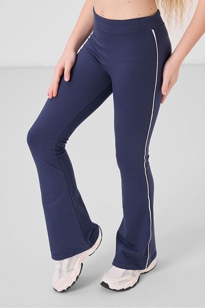 TOMMY LIFE Ecru-Indigo Cotton O Neck Standard Fit Basic Spanish Leg Girls' Leggings Suit - 75192