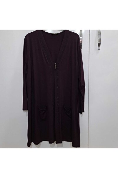 NUR TEKSTİL kadın anne haki viskon pamuklu penye büyük beden taş işlemeli cep...