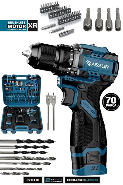 ASSUR Pro 16.8v Çift Akü Çelik Mandren Kömürsüz Motor Darbesiz Şarjlı Matkap ...