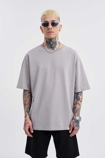 Machinist Men's Basic Super Cotton Oversize Light Gray T-Shirt