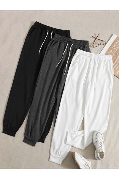 UYN SPORT Τριπλό Μαύρο-Λευκό Φούτερ Τζόγκερ με Στριφτό Πόδι