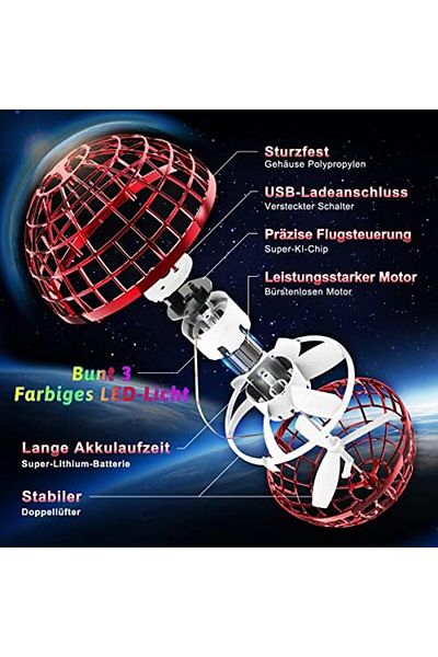 Cesiro Skeufy Flying Ball, Magic Toy Ball with LED Light, Toy for Kids from 6 7 8 9 1