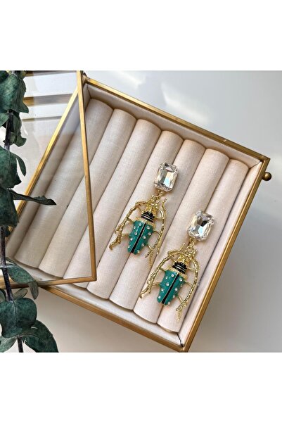 Alice İsstanbul Kristal Taşlı Turkuaz Uğur Böceği Küpe